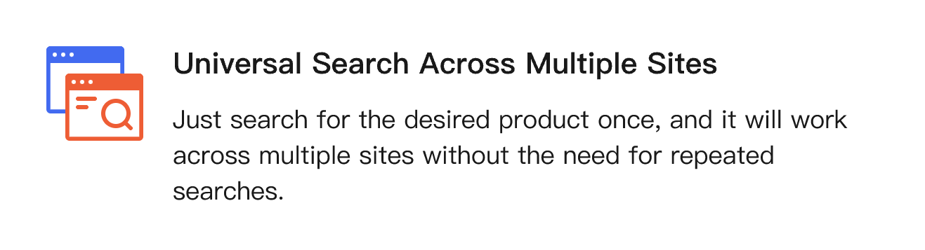 Just search for the desired product once, and it will work across multiple sites without the need for repeated searches.