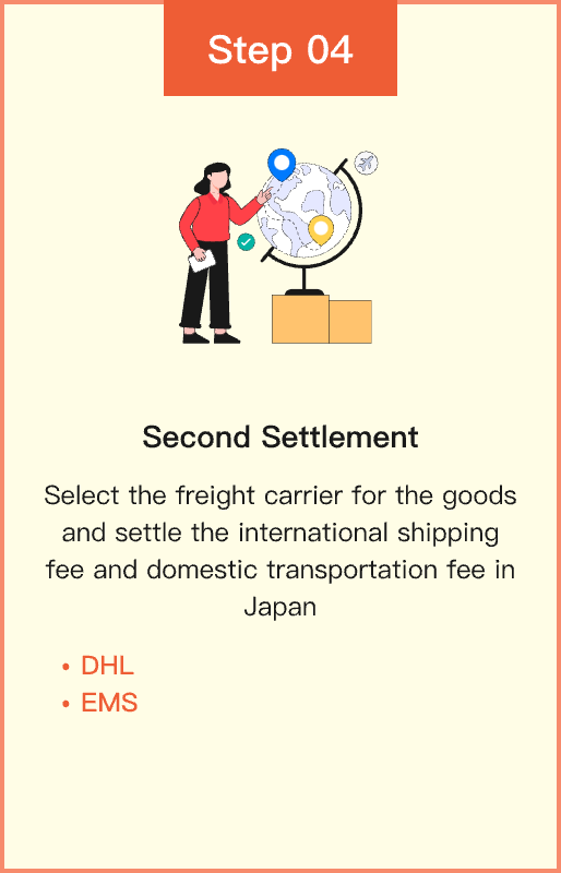 Select the freight carrier for the goods and settle the international shipping fee and domestic transportation fee in Japan